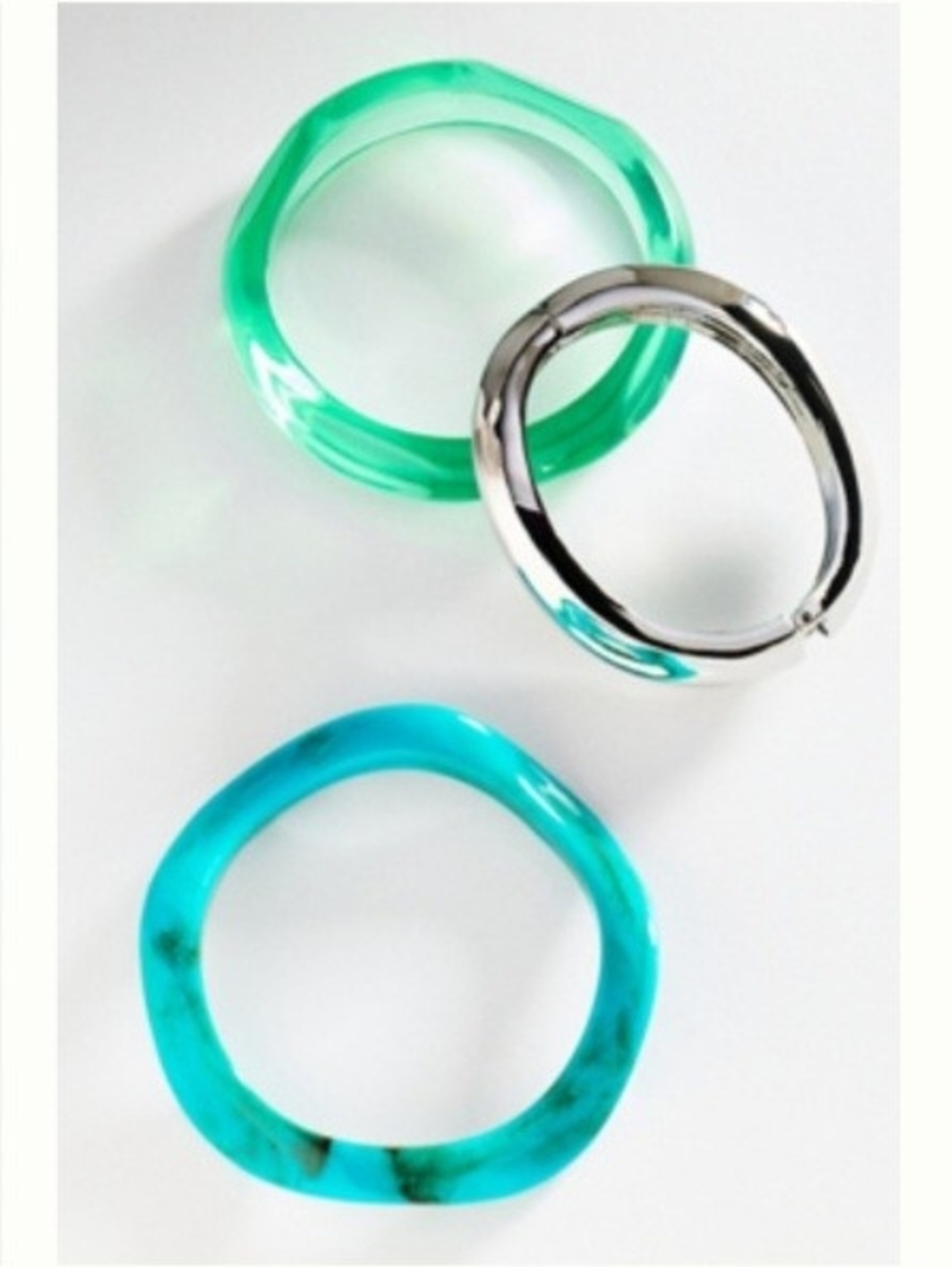 Anthropologie Turquoise, Aqua and Silver Mixed Bangle Trio